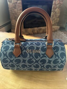 Guess Denim Mini Satchel with Tan Handles